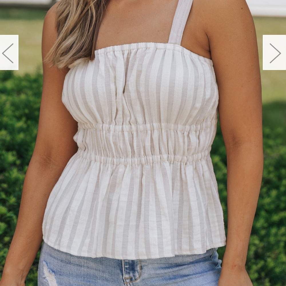 NWOT Vanilla Ruched Stripe Peplum Blouse